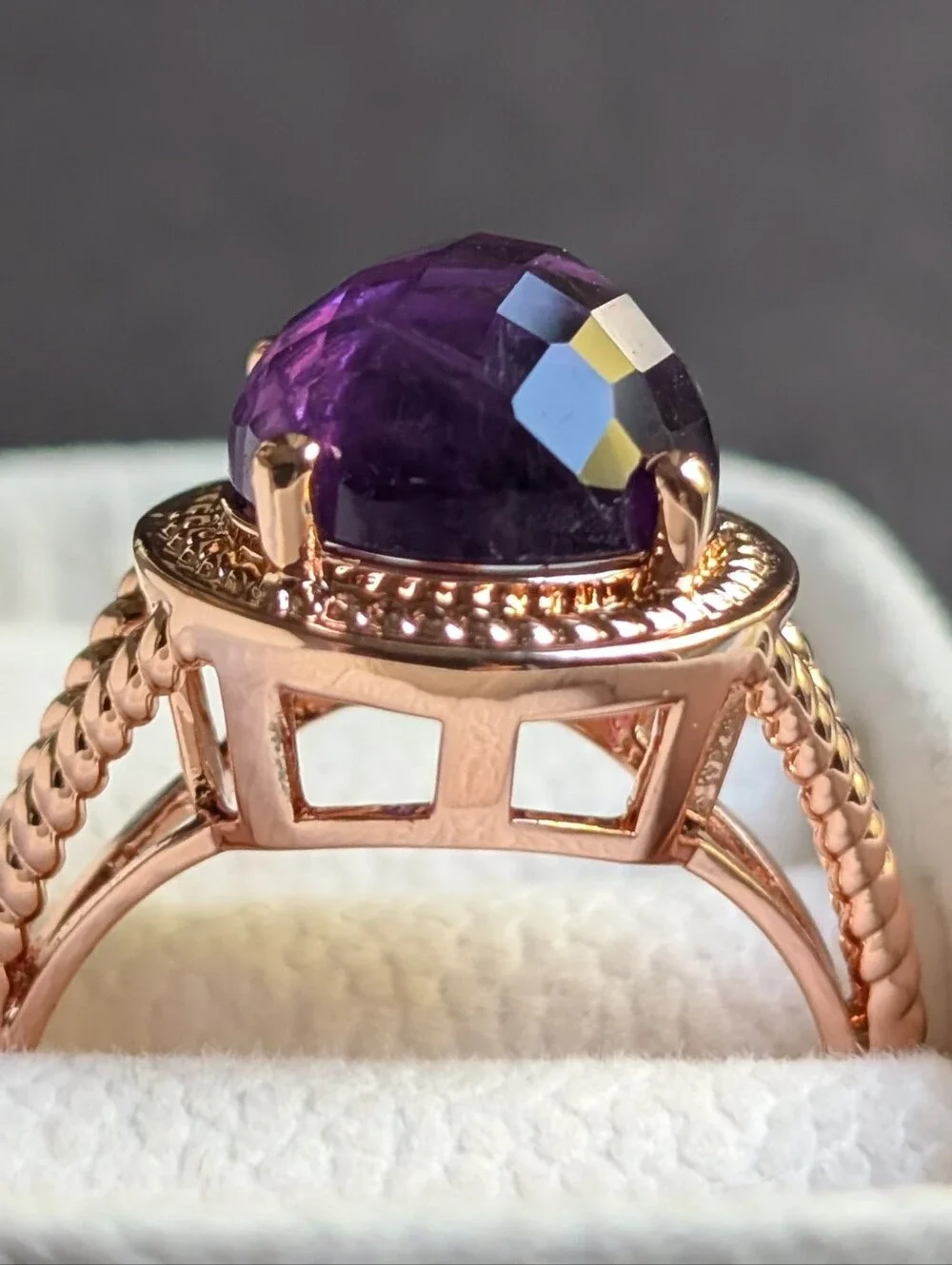 Checkerboard Amethyst Copper Ring